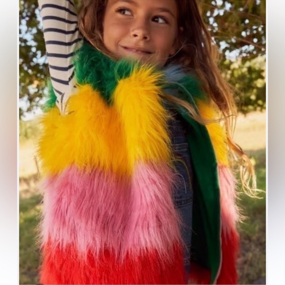 Mini Boden Colorful Faux Fur Vest Girls EUC 3-4y Kids 3 4